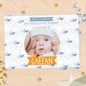 Gepersonaliseerde geboorteakte (jongen)-kleine papieren boot collectie, origami