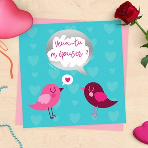 Carte à gratter annonce mariage - Veux-tu m'épouser ? - oiseaux amoureux saint valentin