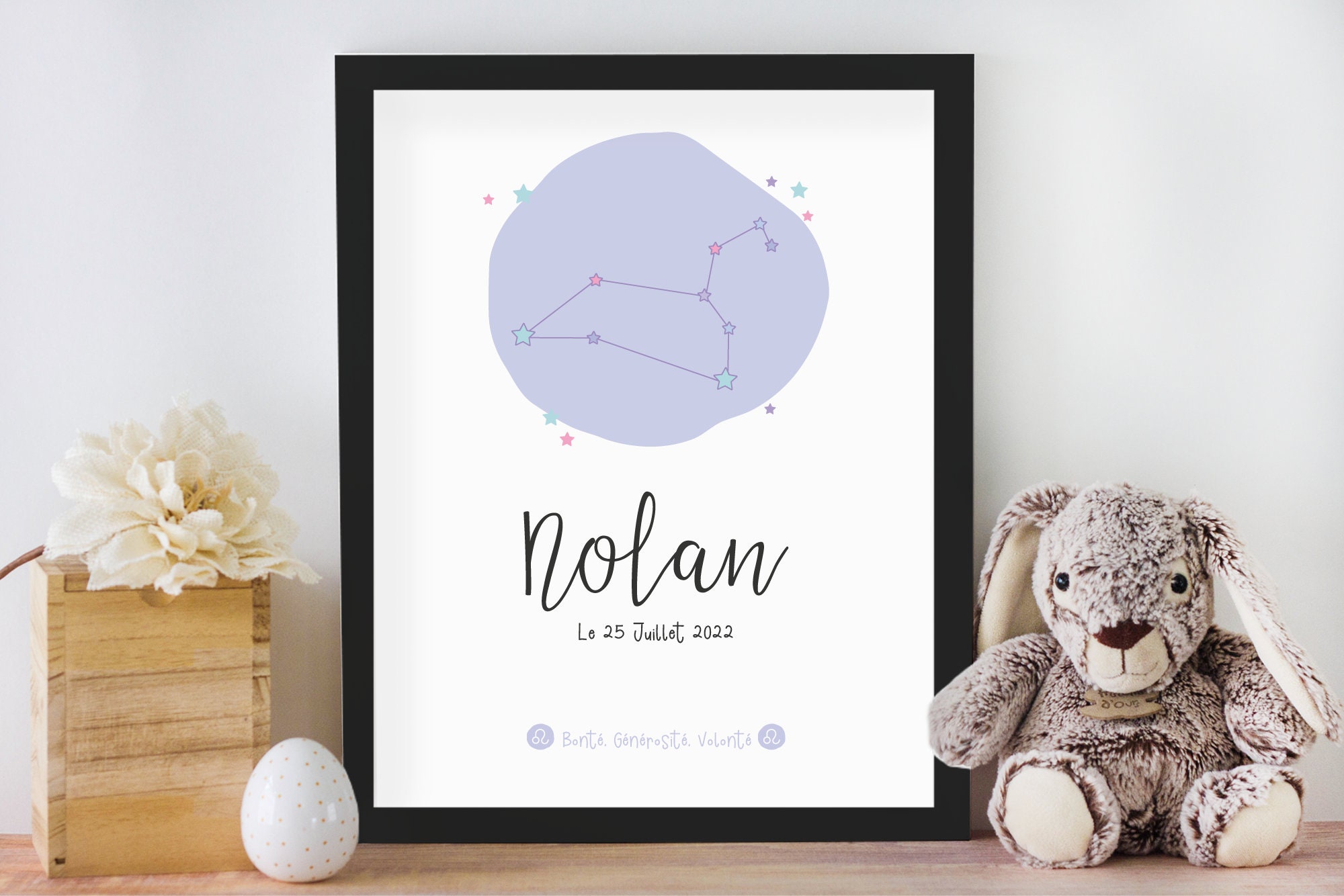 Affiche de Naissance Personnalisée Pour Chambre Bébé ou Enfant - Cadeau Naissance, Affiche Signe Ast