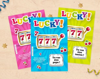 Carte à gratter annonce grossesse - Style ticket de jeu à gratter pour futur papa, tonton, tata, grand-mère et grand-père !