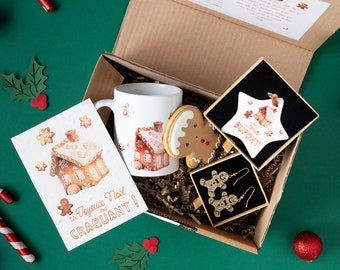 Box cadeau Noël gourmand - Coffret cadeaux personnalisés, thème maison et bonhomme de pain d'épices