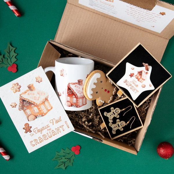 Box cadeau Noël gourmand - Coffret cadeaux personnalisés, thème maison et bonhomme de pain d'épices