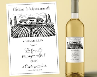 Etiquette bouteille de vin personnalisée - annonce grossesse, demande témoin