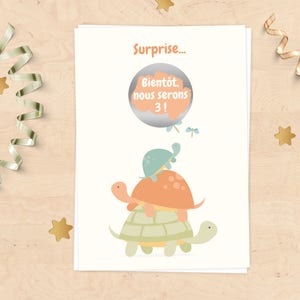 Carte à gratter annonce grossesse - Bientôt nous serons 3 ou 4 ou 5 ! Tour de tortues