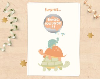 Carte à gratter annonce grossesse - Bientôt nous serons 3 ou 4 ou 5 ! Tour de tortues