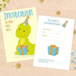 Cartons d'invitation anniversaire enfant - Thème dinosaure avec son cadeau