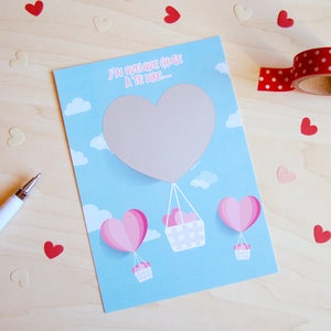 Carte à gratter à personnaliser pour demande en mariage, pacs, déclaration d'amour, fiançailles Montgolfière en cœur pour Saint Valentin image 4