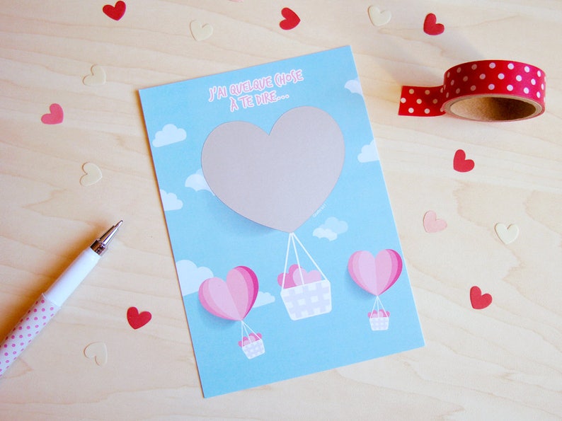 Carte à gratter à personnaliser pour demande en mariage, pacs, déclaration d'amour, fiançailles Montgolfière en cœur pour Saint Valentin image 4