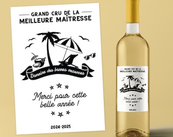 Etiqueta personalizada para botella de vino como regalo de fin de curso.