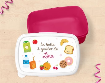 Boîte à goûter personnalisée, lunch box, boîte à repas avec prénom enfant pour goûter, rentrée des classes