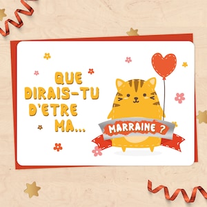 Carte à gratter demande de parrain ou demande de marraine pour baptême - illustration chat ou chien