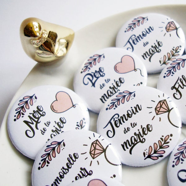 Badges de mariage pour témoins et famille - Collection douceur romantique