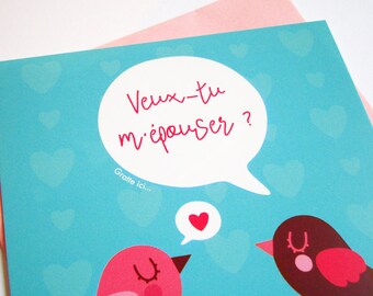 Carte à gratter annonce mariage Veux-tu m'épouser oiseaux amoureux saint  valentin -  France
