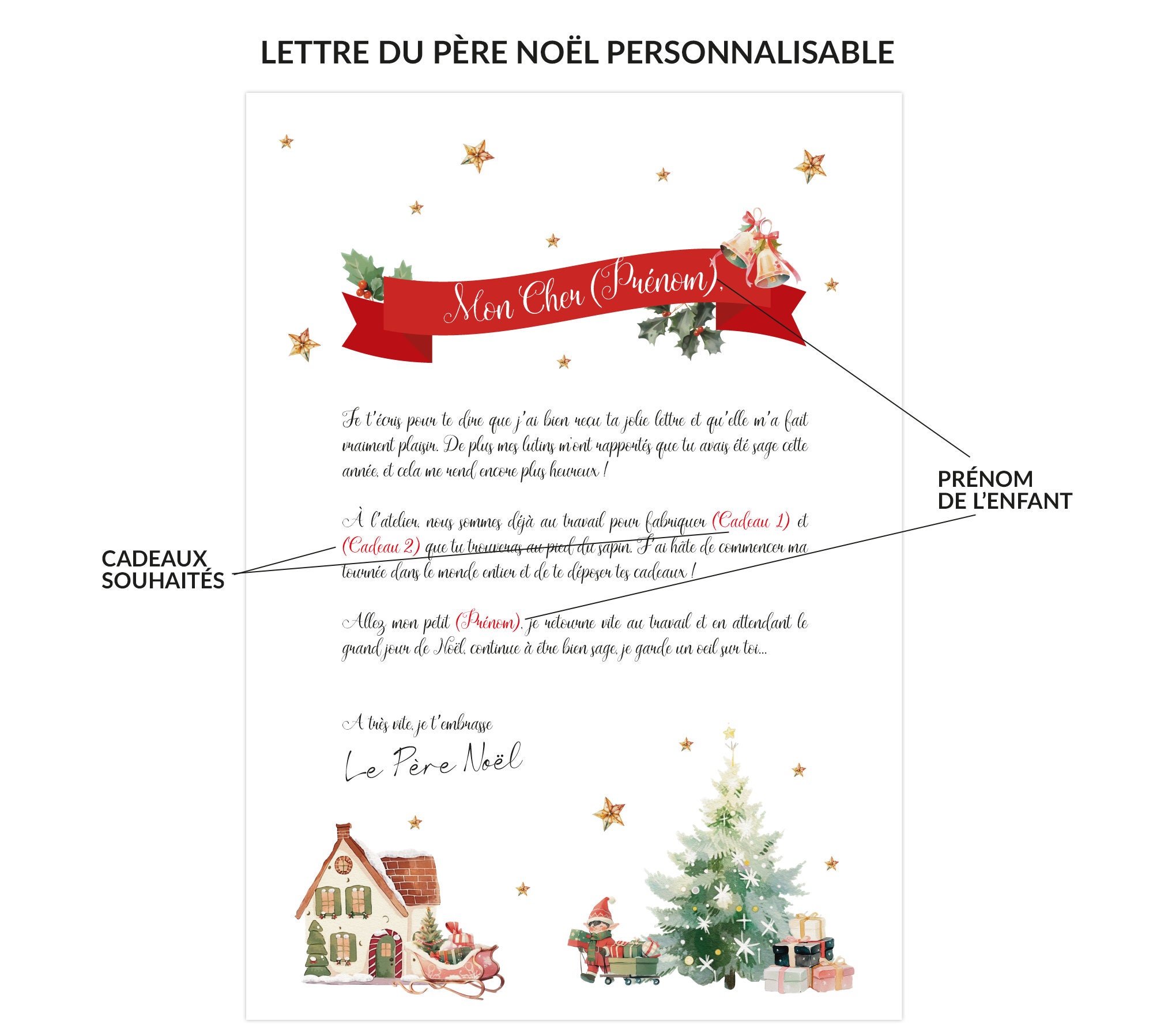 Lettre Du Père Noël Le Matin De Noël, Papeterie Imprimable Père Noël, Papier à En-tête Officiel Du Père Noël, Enveloppe Officielle Estampée Du Père Noël - France