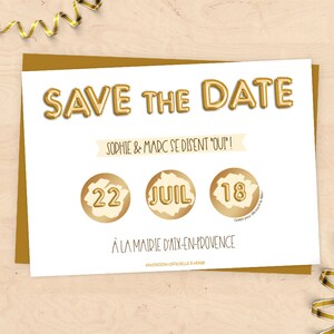 Faire-part de mariage "Save the Date" à gratter personnalisé - Collection ballons dorés