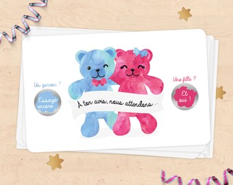 Mini kraslot adverteert zwangerschap, geslacht van baby, meisje of jongen - collectie teddy aquarel
