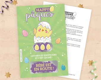 Carte à gratter annonce grossesse - Style ticket de jeu à gratter spécial Pâques !
