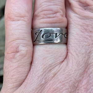 Size 5 3/4 Retired James Avery Sterling Silver 925 Heart Inscribed Love Ring - Promise Ring - Comes in a JA pouch and box