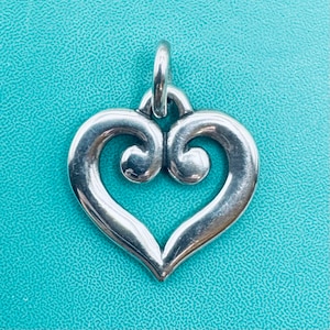 Retired James Avery Sterling Silver 925 Love Scroll Heart Charm or Pendant -  Valentines uncut loop Comes in a JA pouch and box