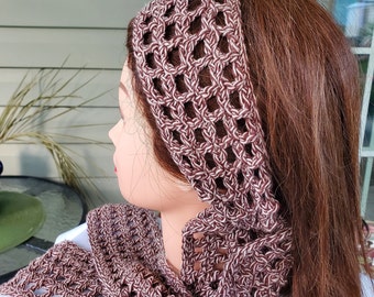 Crochet Boho Headwrap, Handmade Cotton Hair Scarf