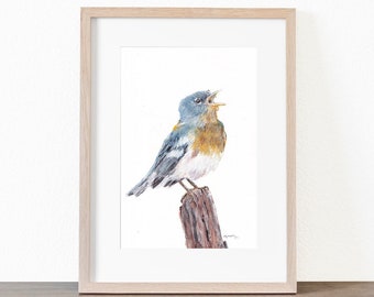 Original Painting:  Northern Parula Hand-painted Watercolor Wall Art