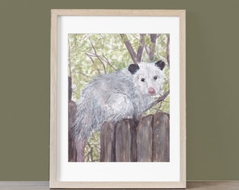 Opossum Giclee Print, Wall Art Decor, Woodland Watercolor