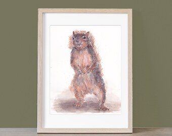 Eastern Fox Squirrel Giclee Fine Art Print from an Original Watercolor Painting by artist Joy Neasley