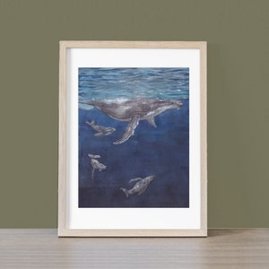 Humpback Whale Giclee Wall Art Decor Print, Ocean Life