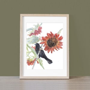 Red Winged Blackbird in Red Sunflower Field Hand signed Limited Edition by artist Joy Neasley