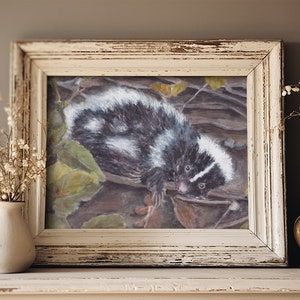 Original Watercolor Painting: Moonbeam The Whimsical Woodland Skunk , 10 x 8 Size image 2