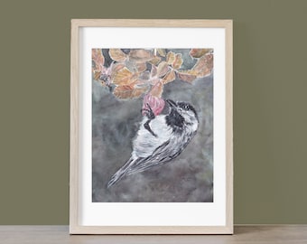 Original Watercolor Painting:  Carolina Chickadee, Delicate Bird Art, Nature Decor