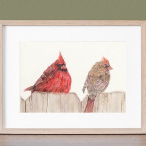 Cardinals on the Fence Giclee Wall Decor Print, Red Birds