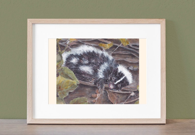 Original Watercolor Painting: Moonbeam The Whimsical Woodland Skunk , 10 x 8 Size image 1