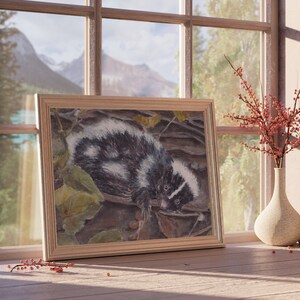 Original Watercolor Painting: Moonbeam The Whimsical Woodland Skunk , 10 x 8 Size image 10