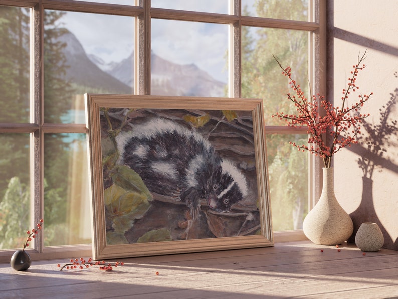 Original Watercolor Painting: Moonbeam The Whimsical Woodland Skunk , 10 x 8 Size image 10