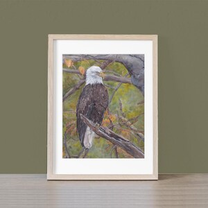 Original Watercolor Painting:  Bald Eagle In The Woods In Autumn