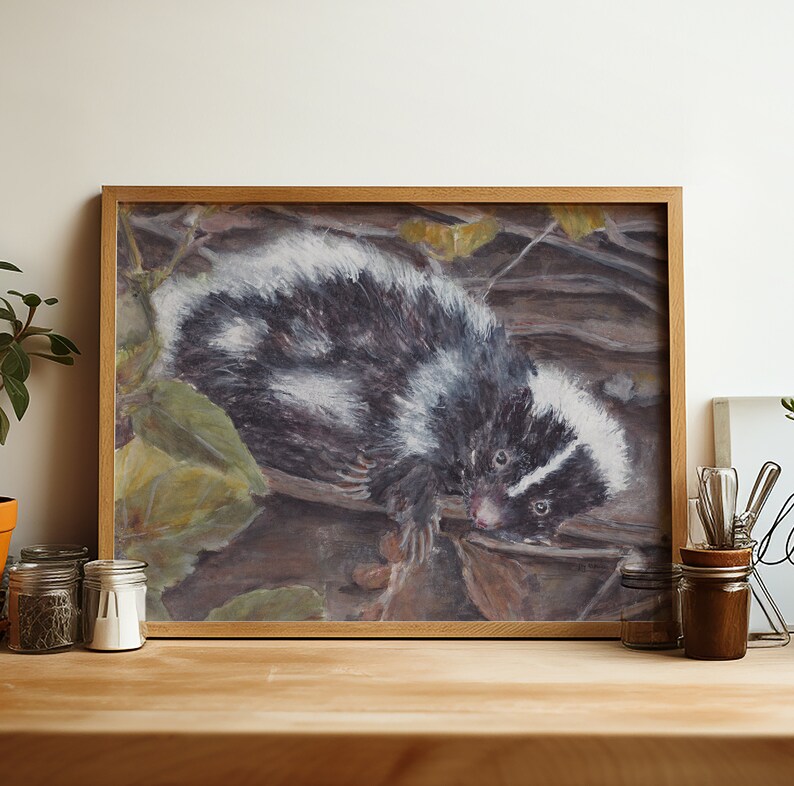 Original Watercolor Painting: Moonbeam The Whimsical Woodland Skunk , 10 x 8 Size image 9