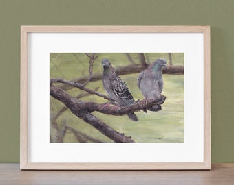 Original Watercolor Painting:  Pigeons In Centennial Park