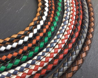 Collare con targhetta in pelle intrecciata bicolore: ferramenta in acciaio inossidabile. Adatto a levrieri e a tutte le razze.
