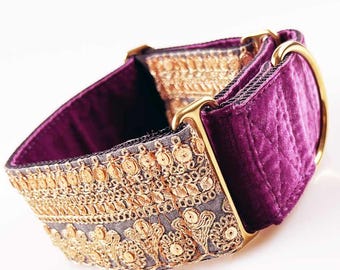 Indian Silk Martingale Dog Collar: Velvet Sighthound Collar, Whippet, Saluki, Galgo.