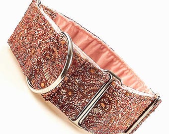 Pink Paisley Martingale Collar: Indian Silk, Sighthound Dog Collar, Whippet, Saluki, Galgo.