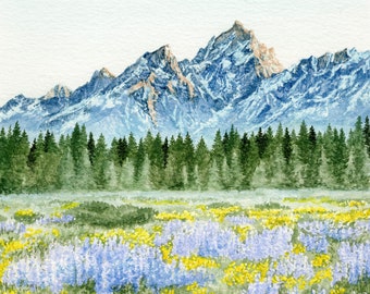 Grand Tetons National Park Watercolor Print