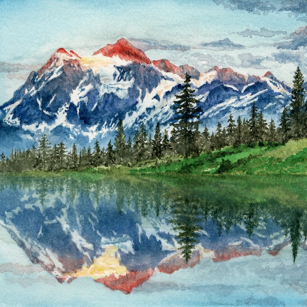 North Cascades National Park Landscape Watercolor Painting Art Print