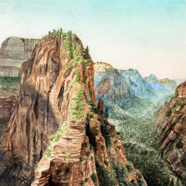 Zion National Park Landscape Watercolor Painting Art Print