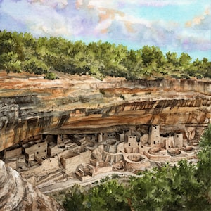 Impressão em aquarela do Parque Nacional Mesa Verde