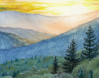 Great Smoky Mountains Watercolor Art Print: National Park Landscape