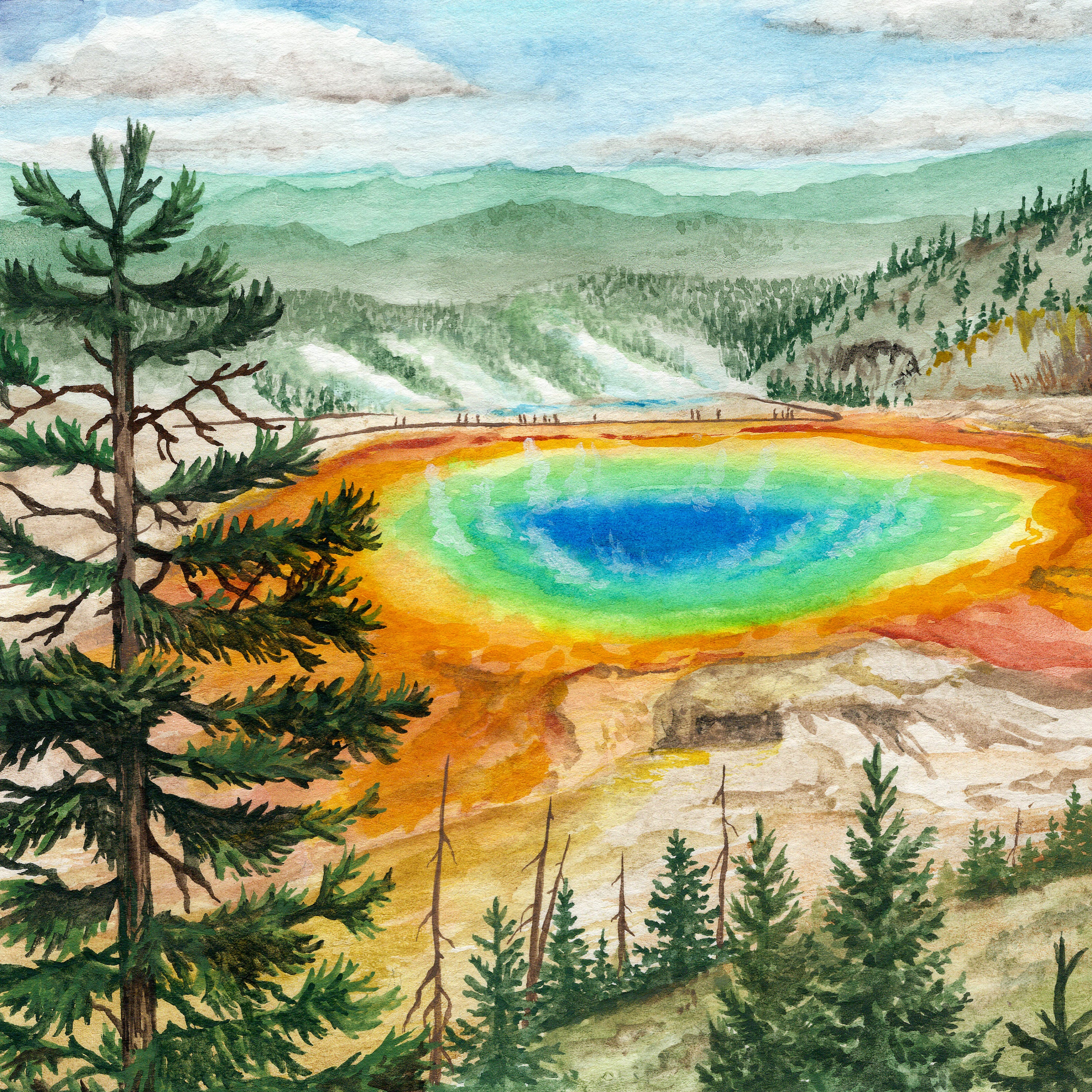 Yellowstone National Park Watercolor Print - Etsy, image size:3000x3000