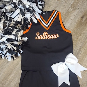 Cheer Suit- trimmed armholes and straight skirt with bottom trim