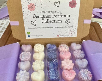 Designer Perfume Wax Melt selection gift box. Flower Bomb, Dark Opium, Mademoiselle,  Alien invasion, Utopia. Mother’s Day. New Fragrances!