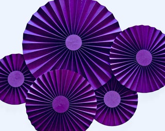 Purple Rosettes, Paper Fan, Pinwheel, Set of 5 or 6 Party Decoration, Cake Back Drop, Photo Back Drop, Pinwheel